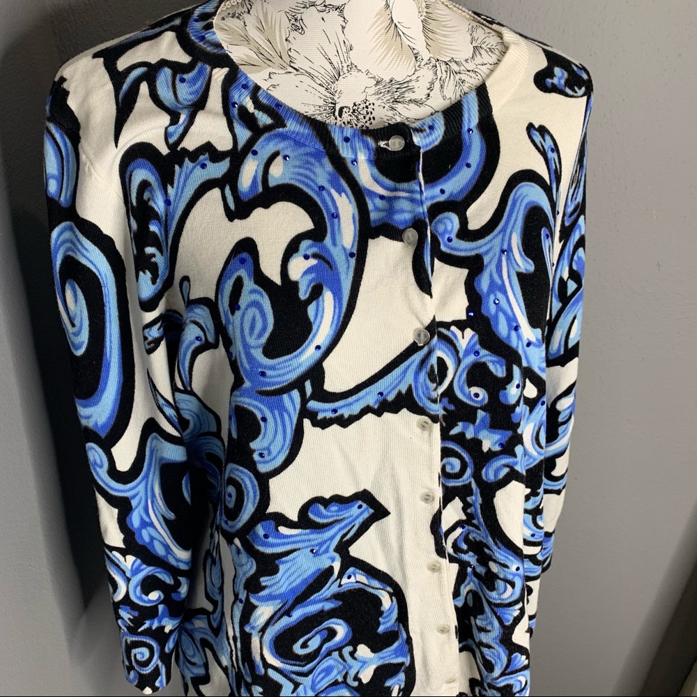 Cyrus Cardigan Sweater Cream Blue Roses XXL 2XL - Picture 1 of 4